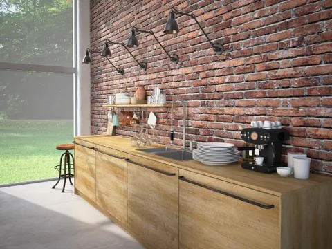 Modern Design Luxurious Kitchen Interior. 3d rendering Stock Illustration