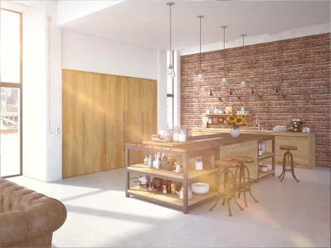 Modern Design Luxurious Kitchen Interior. 3d rendering Stock Illustration