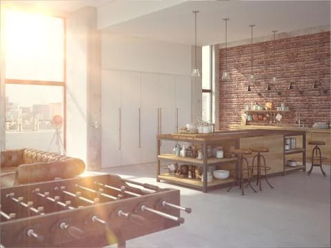 Modern Design Luxurious Kitchen Interior. 3d rendering Stock Illustration
