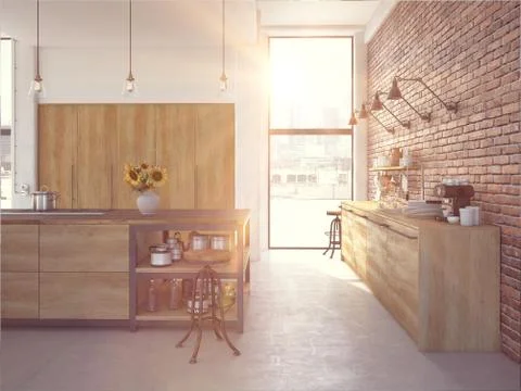 Modern Design Luxurious Kitchen Interior. 3d rendering Stock Illustration