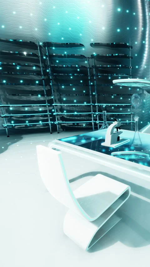 Modern design space with technology and bright lights in futuristic setting Stock Footage 339408171