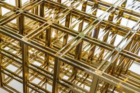 Modern design with Square pattern and geometric structure of ceiling decorati Stock Photos