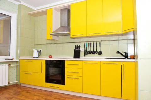 Modern design Yellow Kitchen Interior Stock Photos