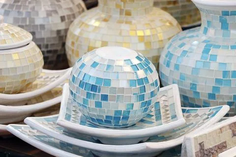 Modern designed arabic middle eastern colorful clay pottery displays in tur.. Stock Photos