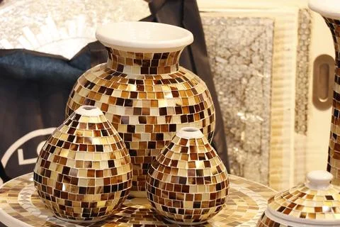 Modern designed arabic middle eastern colorful clay pottery displays in tur.. Stock Photos