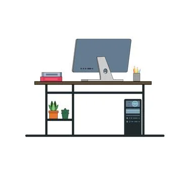Modern desk with a computer monitors workspace Stock Illustration