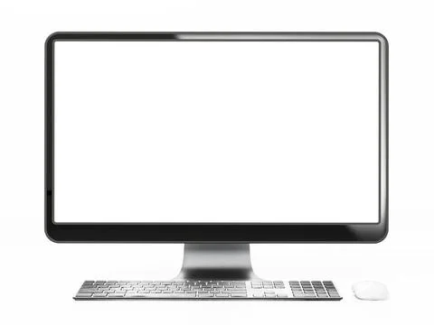 Modern desktop computer with blank screen. 3D illustration Modern desktop ... Stock Photos