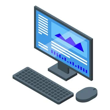 Modern desktop computer displaying statistical business data with keyboard .. イラスト素材