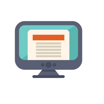 Modern desktop computer displaying webpage with content and navigation bar Illustrazione stock