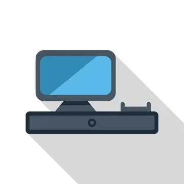 Modern desktop computer setup with keyboard and monitor displaying vibrant .. 스톡 일러스트