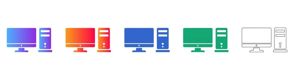 Modern Desktop Computer Tower and Monitor Icons Stockillustratie