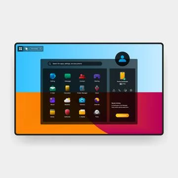 Modern desktop UI dashboard with app library and profile Ilustração Stock