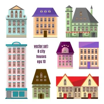 Modern detailed flat vector buildings collection. Colorful template for you d Stockillustratie