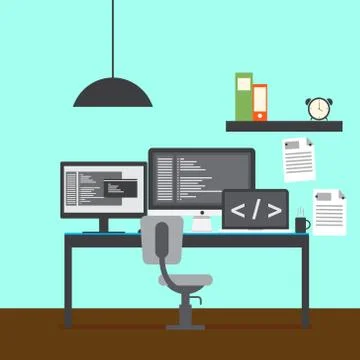 Modern developer workspace vector 库存插图