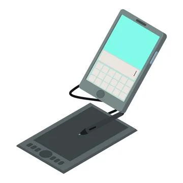 Modern device icon isometric vector. New smartphone and black tablet with stylus Stock Illustration