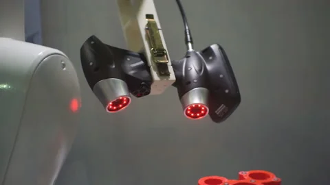 Modern device for measuring figures using a laser beam.  Video stock 124283615