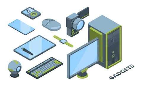Modern devices isometric 3D vector illustrations set Stock Illustration
