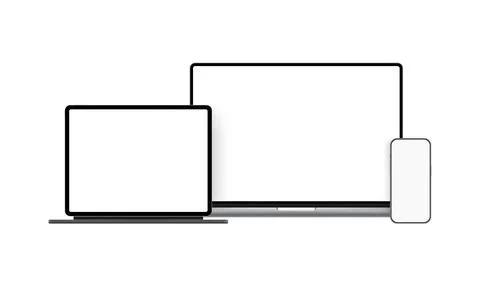 Modern Devices, Laptop, Tablet Computer With Keyboard Stand, Smartphone Stock Illustration