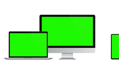 Modern devices mockups: PC, laptop, tablet computer, smartphone with green .. Stock Footage 242851270