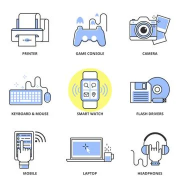 Modern devices vector icons set Stock Illustration
