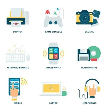 Modern devices vector icons set, flat style Stock Illustration
