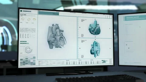 Modern diagnosis software scanning the human heart for biology research Stock Footage 202529187
