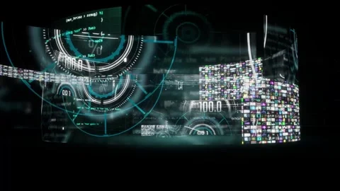 Modern digital 3d animation with spinning cylinder with coding and collage g Stock Footage 262905086