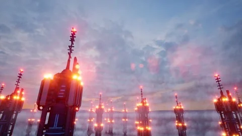 Modern digital 6G tower network connection tech bg Stock Footage 320475215