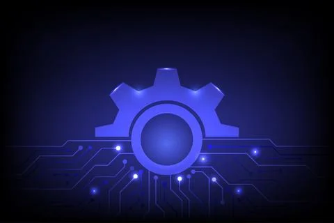 Modern digital background featuring glowing blue circuit and gear wheel Stockillustratie