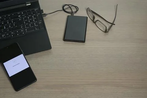 Modern Digital Backup and Storage Setup Stock Photos