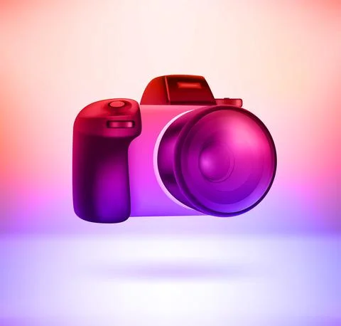 Modern digital camera with holographic effect. 3d vector illustration Stock Illustration
