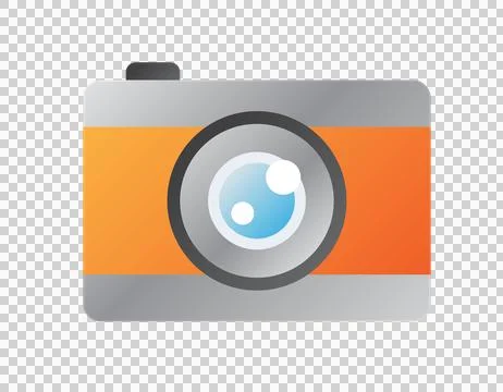 Modern digital camera icon with orange body and reflective lens Stock Illustration