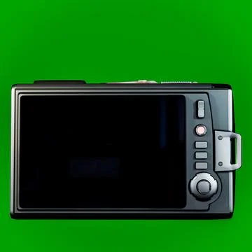 Modern digital camera isolated on green background Stock Illustration