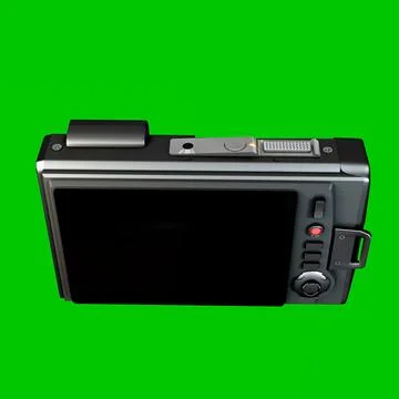 Modern digital camera isolated on green background 스톡 일러스트