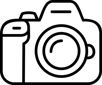Modern digital camera line art icon sign Stock Illustration
