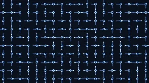 Modern digital circuit design with lines and nodes on dark Stock Footage 338317908