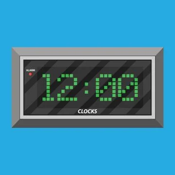 Modern digital clock with green digits Stock Illustration