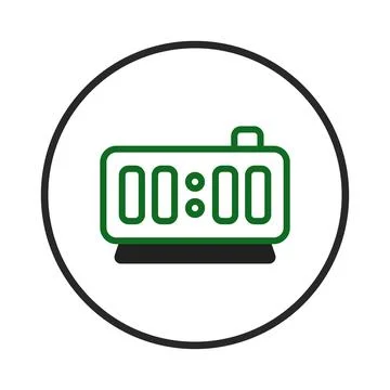 A modern digital clock icon displaying zero time, encapsulated within a cir.. Stock Illustration