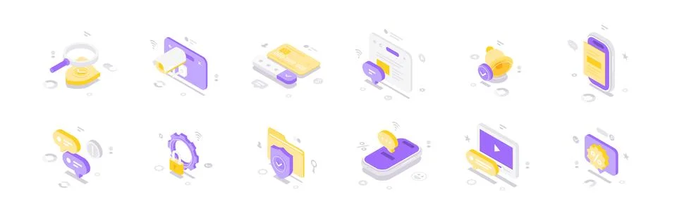 Modern digital communication and security technology isometric vector illustr Illustrazione stock