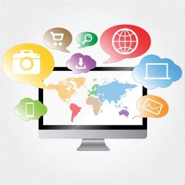 Modern digital computer screen on colorful background Stock Illustration