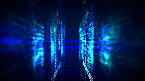 Modern Digital Computer World Background with glowing Binary Code and Data Ma Stock Footage 124311203