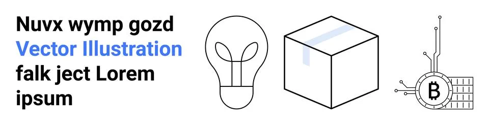 Modern Digital Concepts Featuring Light Bulb, Cube, and Cryptocurrency Symbol Illustrazione stock