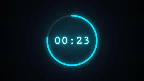 Modern digital countdown clock animation with glowing neon ring and color change 스톡 동영상 343097238