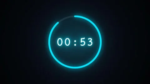 Modern digital countdown clock animation with glowing neon ring and color change Stock Footage 343097249