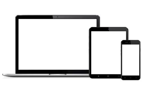 Modern digital devices with empty space on white background Illustrazione stock
