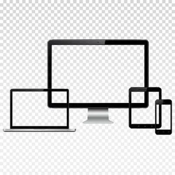 Modern digital devices with transparent screen mockup Illustrazione stock
