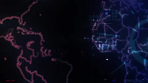 Modern digital dots pattern overlay flicker with blurred world map in backgr Stock Footage 247090498