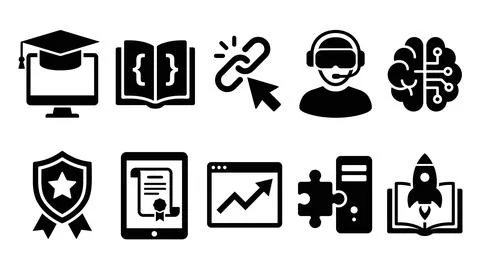 Modern digital education icons for virtual learning and programming develop.. Illustrazione stock