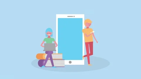 Modern digital education with mobile phone and people learning on laptop an.. Stock Footage 338397192