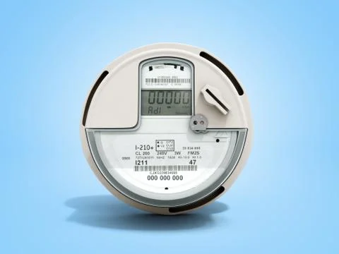Modern digital electric meter 3d render on blue Stock Illustration